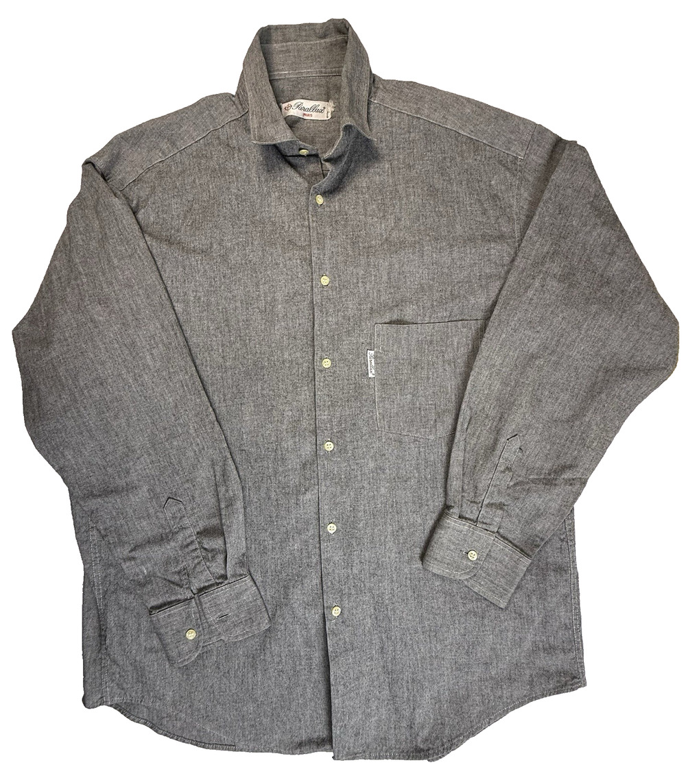 Vtg Parallax Paris Men's Button Down Shirt Gray Cotton Large Preppy Classic
